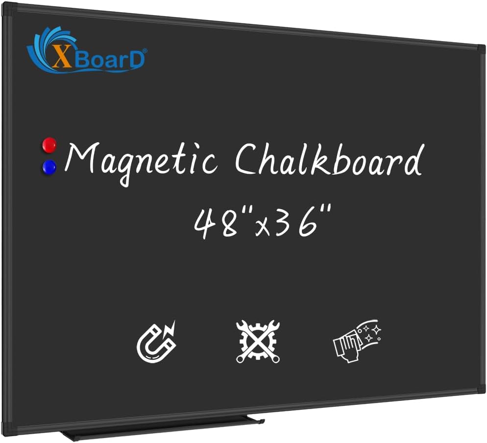 XBoard Magnetic Chalkboard Blackboard 48 x 36, Chalk Board/Black Board with 2 Magnets, Black Aluminium Frame