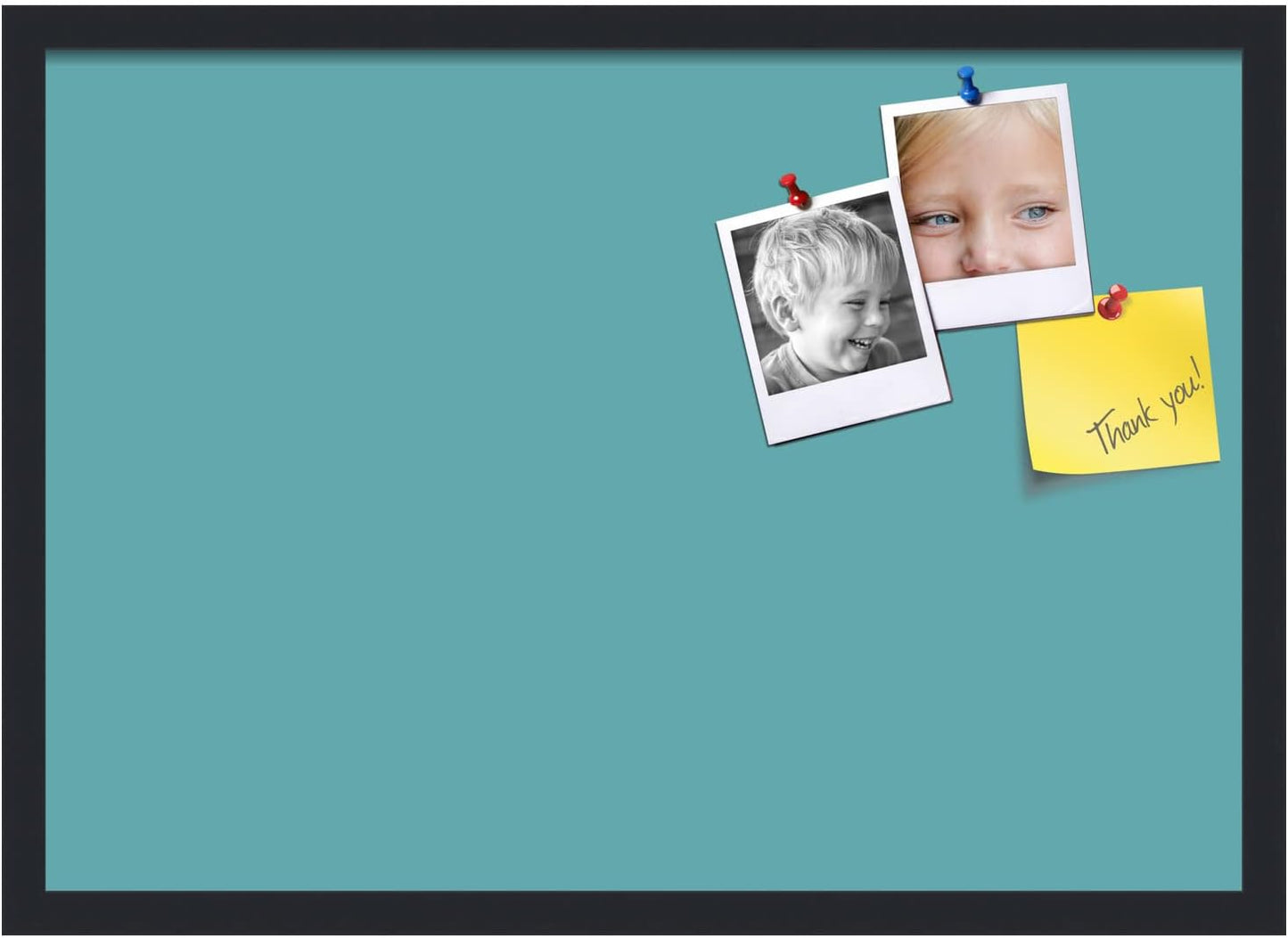 PinPix 27x19 Inch Cork Bulletin Board. This Decorative Framed Pin Board Comes with Aqua Pastel Design and a Satin Black Frame. Ideal for Home Office Decor or Message Board (PinPix-1806)