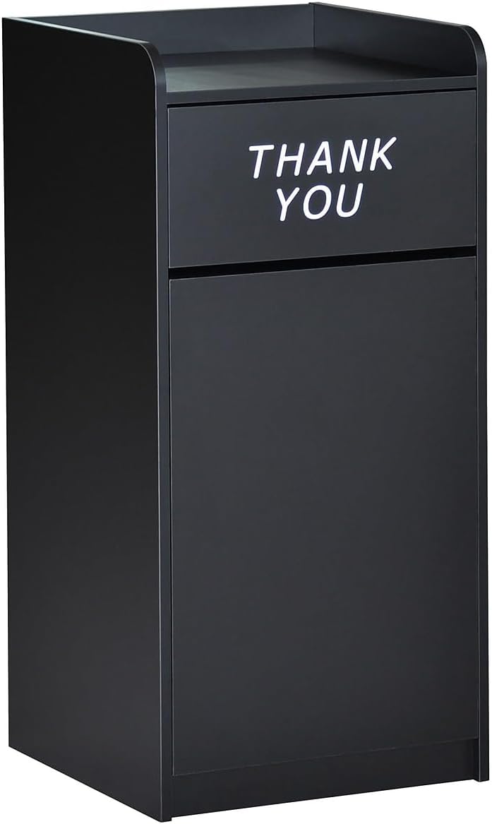 Flash Furniture Sony Laminate Wood Commercial-Grade Trash Receptacle with Tray Top, Wooden Restaurant Trash Can Cabinet and Garbage Receptacle, Black
