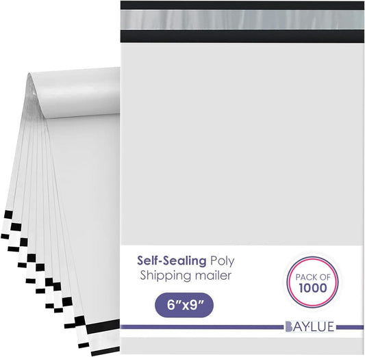 White Small Poly Mailers 6x9 Inch | Strong Adhesive Self-Seal mailer Bags | Tamper, Tear,Water Resistant Shipping Envelopes | Thick Strong Material Polymailer Bags Clothing Bag | 1000 Pack Bulk