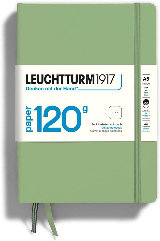 LEUCHTTURM1917-120G Special Edition - Medium A5 Dotted Hardcover Notebook (Sage) - 203 Numbered Pages with 120gsm Paper