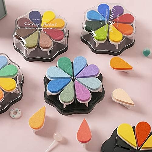 Petal Ink Pads for Rubber Stamps Waterdrop Shaped Stamp Pads with 8 Assorted Colors (Set 1005)