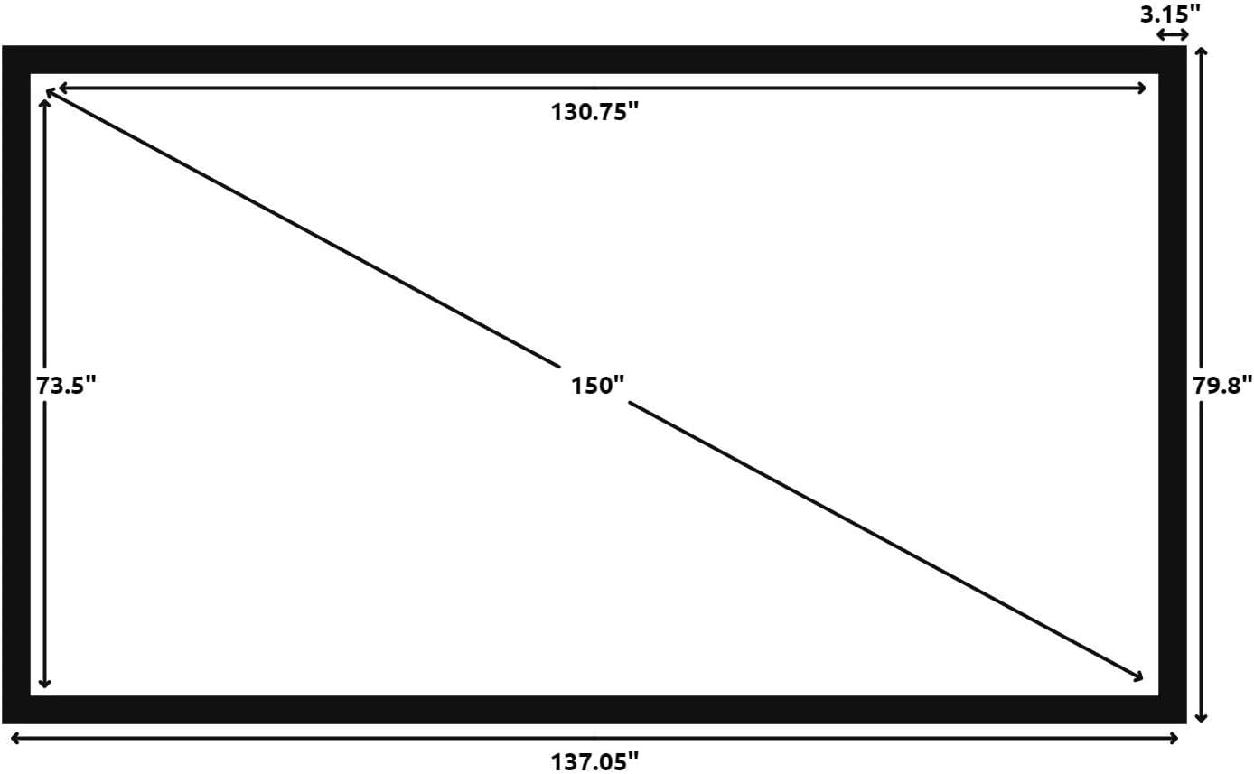 Silver Ticket Products STR Series 6 Piece Home Theater Fixed Frame 4K / 8K Ultra HD, HDTV, HDR & Active 3D Movie Projection Screen, 16:9 Format, 150" Diagonal, Woven Acoustic Material STR-169150-WAB
