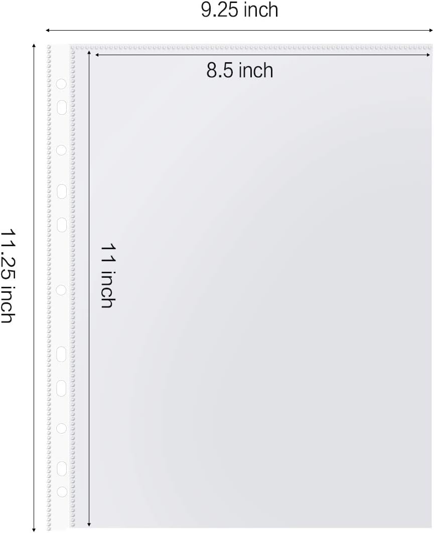 Sheet Protectors, HERKKA 500 Pack Upgrade Clear Plastic Page Protectors Sheet Reinforced 11-Hole Fit for 3 Ring Binder Fits Standard 8.5 x 11 Paper, 9.25 x 11.25 Top Loaded, Acid Free