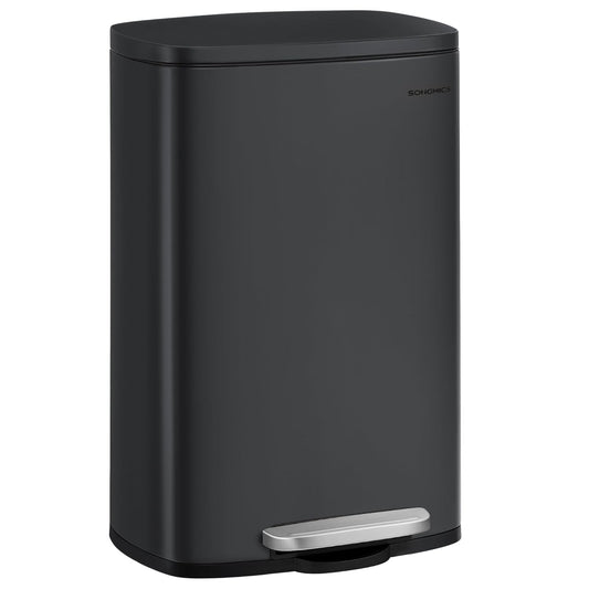 SONGMICS 13 Gallon (50 L) Trash Can, Stainless Steel Kitchen Garbage Can, Recycling or Waste Bin, Soft Close, Step-On Pedal, Removable Inner Bucket, Black ULTB050B01