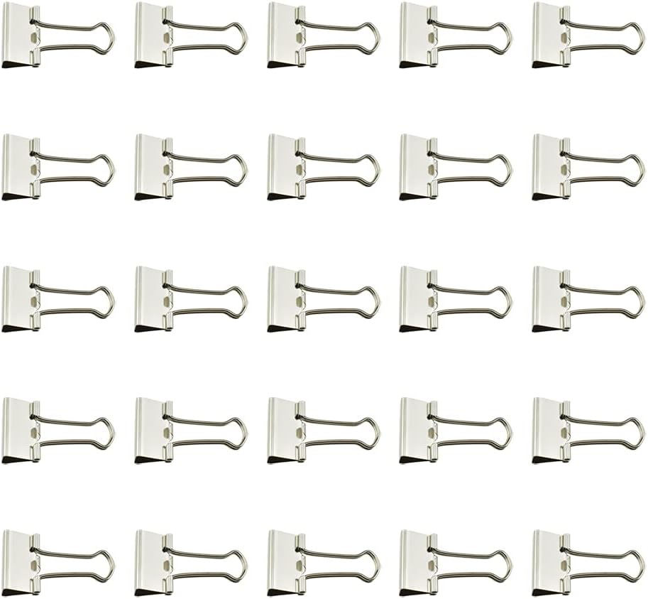 HAHIYO Binder Clips Paper Clamps Spring Steel Sturdy 0.98 inches Width 0.31 Inch Capacity No Sharp Edges Heavy Duty Tight Grip Reusable Silver Metal Bright Finish for Home Office School 25 Pack