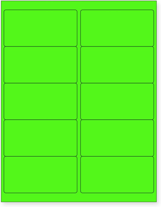 8-1/2 x 11 Neon Color High Light Fluorescent Labels for Laser & Inkjet Printer (Green Fluorescent, 4 x 2-10 Per Page | 500 Labels)