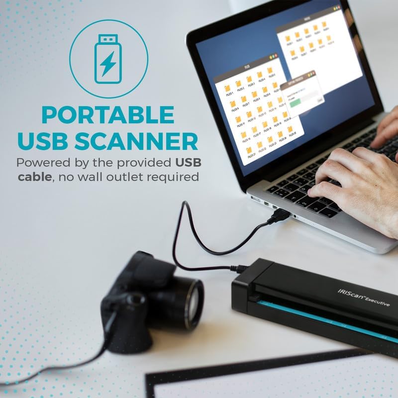 IRIScan Executive Portable scanner-v4pro 8PPM Duplex Document Scanner,Receipt Scanner, Free Readiris PDF Editor, scanners for Computers, scan to Word, PDF, XLS, Bus.Cards to Outlook,USB Windows only