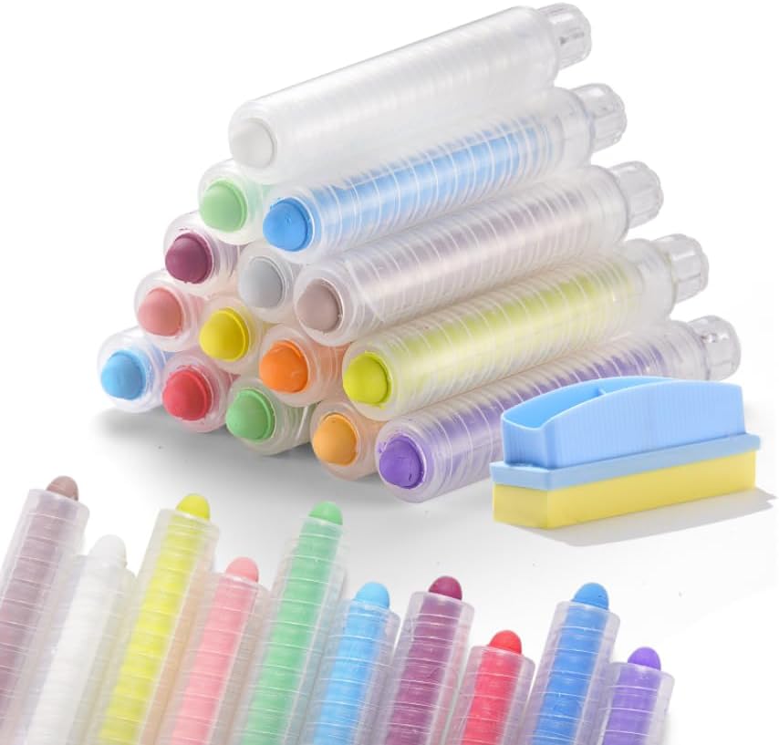 MOMJOY Dustless Kids Chalk Set,Washable Chalks for Toddlers, Non-Toxic Colored Chalk Sticks, Blackboard & Sidewalk Fun for Indoor Outdoor Toys&School Use（15PCS）