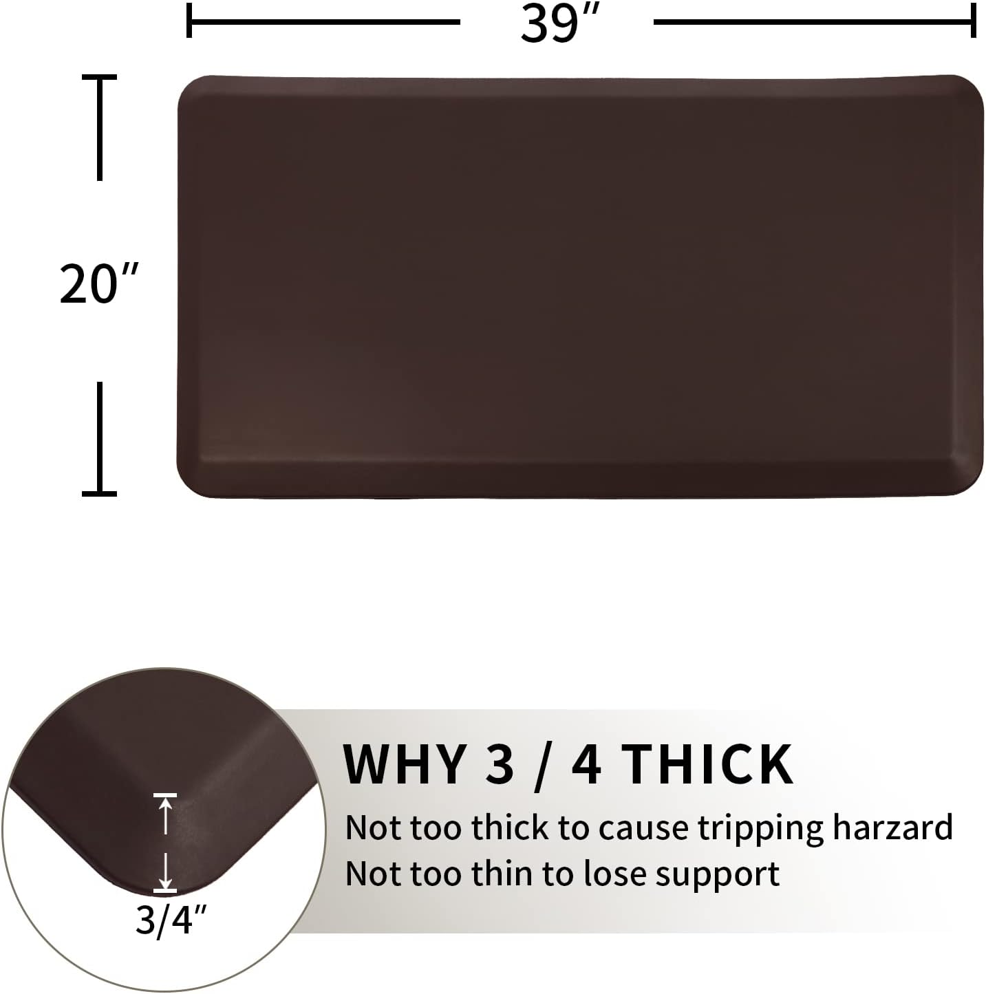 Thick Anti Fatigue Comfort Mat for Standing Desks, Non-Slip Standing Kitchen Mat, Waterproof Floor Mat, Commercial Pads for Offices, Home, Garages(Brown)…