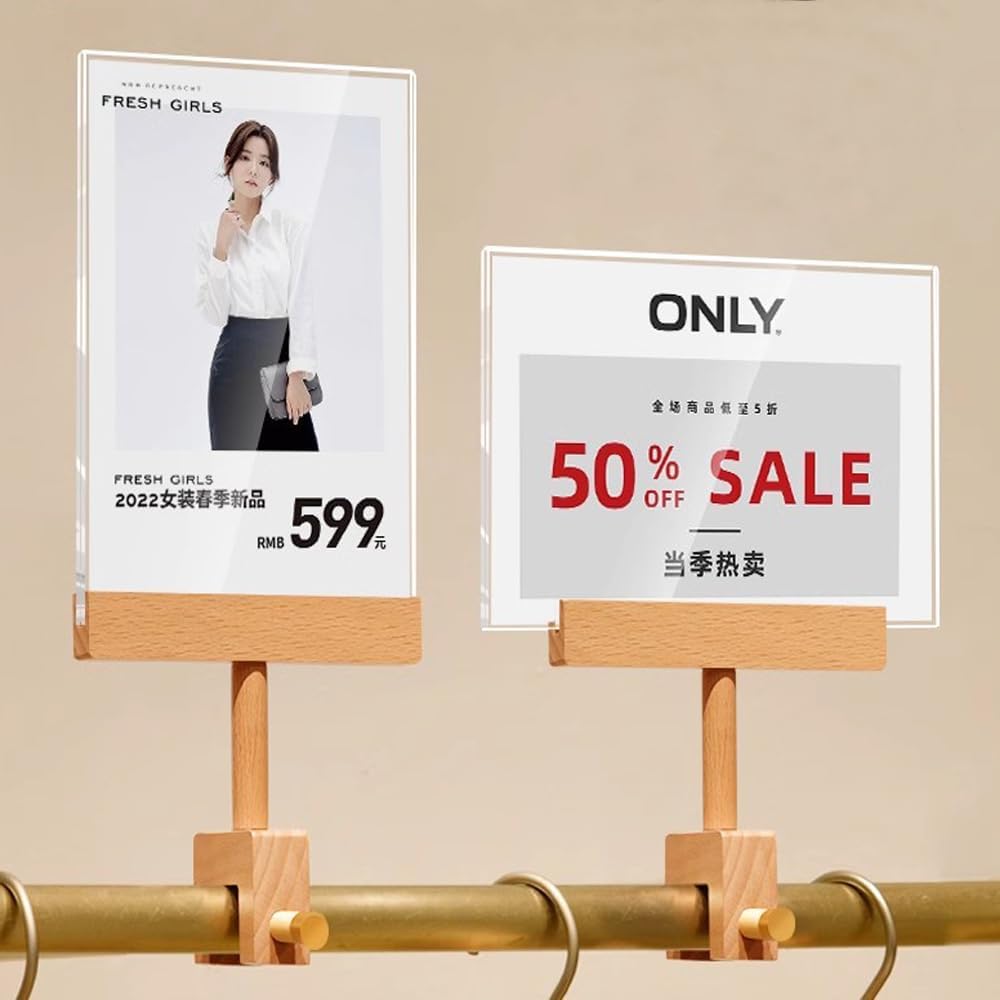 Acrylic Sign Holder with Clamp Double Head Display with Acrylic Frame Sign Holder Price Tag Clip for Clothing Stores (Vertical A4 210×297mm/8.27×11.69 inches)