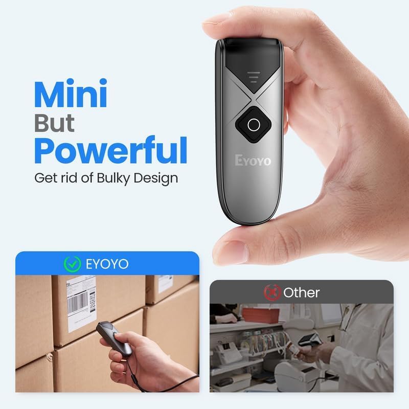 Eyoyo 2-Pack Mini QR 2D&1D Bluetooth Barcode Scanner Portable Wireless Barcode Reader with USB Wired/Bluetooth/ 2.4G Wireless Connection for Phone, Android, Tablet, Laptops