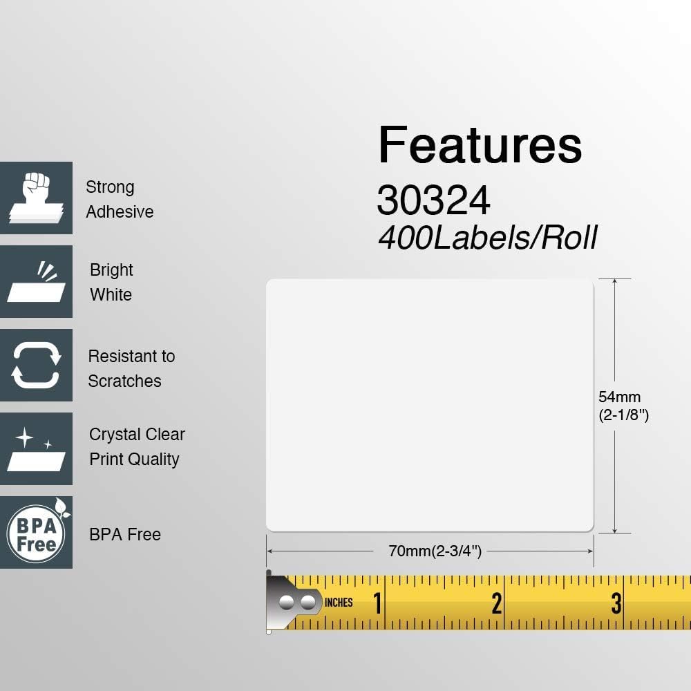 BETCKEY - Compatible DYMO 30324 (2-1/8" x 2-3/4") Multipurpose Labels, Perforated, Compatible with DYMO Labelwriter 450, 4XL, NOT Fit 550 & 5XL [1 Roll/400 Labels]
