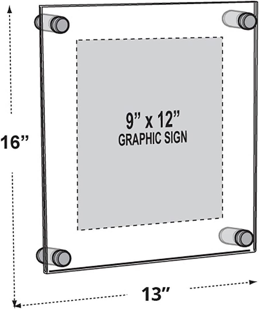 Azar Displays 105512 Standoff Sign Holder, 9" W x 12" H,Clear