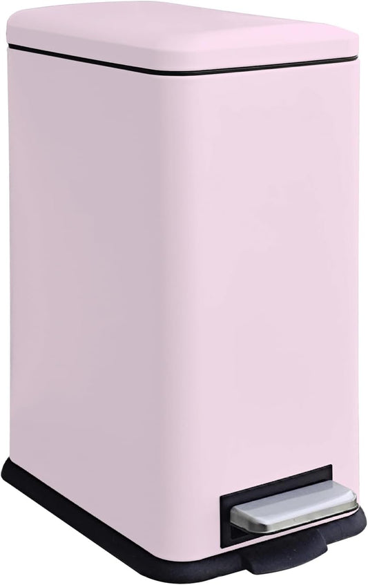 JM.YIPENG 17L Rubbish Bin, Pedal Bin with Lid and Foot Pedal with Inner Bucket, Rectangular Pedal Bin for Living Room, Office, Pink