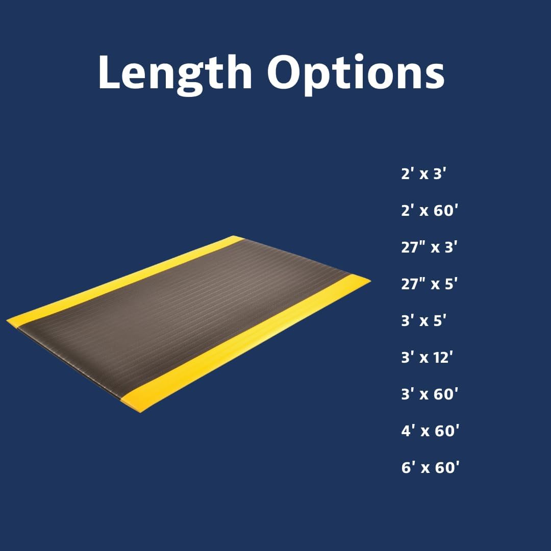Notrax 410 Airug® 3' x 12' x 5/8" Anti Fatigue Mat, Enhanced Slip Resistance with Beveled Edges and Ribbed Surface, Ideal for Industrial and Commercial Workplaces, Black/Yellow, 410S5312BY