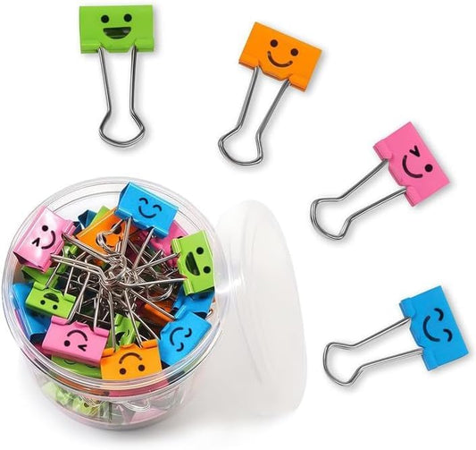 120 Pack Smiling Binder Paper Clips, Mini Metal Binder Clips for Kitchen, Send Goods from Local Warehouse, Cute Binder Clips, School Personal Document Organizing Classifying, Office, Paper Clamps