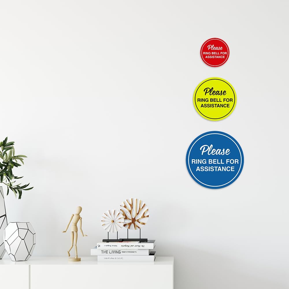 Signs ByLITA Circle Please Ring Bell For Assistance Wall or Door Sign | Easy Installation | Front Desk Reception Sign (Black/Silver) - Medium (1 Pack)