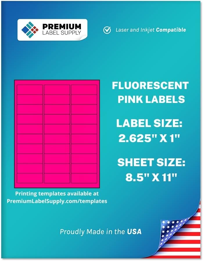 Premium Label Supply Bright Neon Color Fluorescent Stickers - 2.625" x 1" Address Labels - (Fluorescent Pink, 3000 Labels)