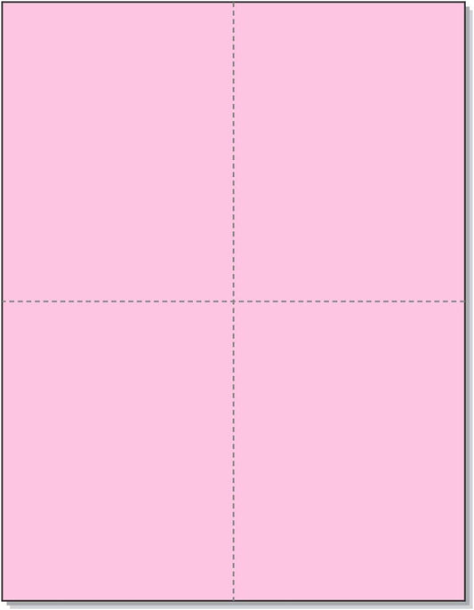 8-1/2" x 11" Laser/Inkjet Postcards 4 Per Page, (4-1/4" x 5-1/2" Each Card | Pink, 4000 Cards)