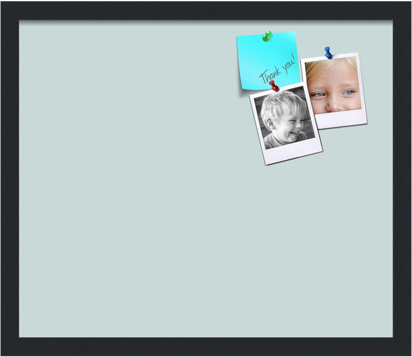 PinPix 20x17 Inch Cork Bulletin Board. This Decorative Framed Pin Board Comes with Soft Blue Design and a Satin Black Frame. Ideal for Home Office Decor or Message Board (PinPix-1814)