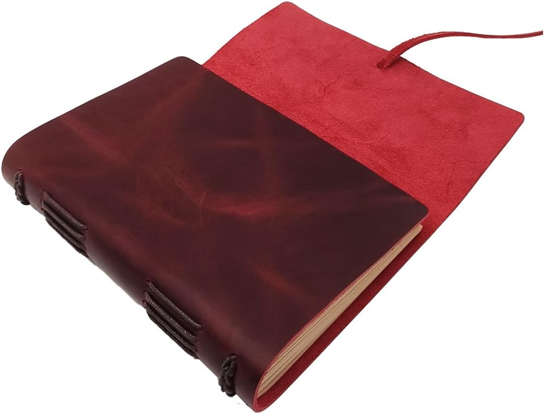 Red Notebook Journal - Nice Genuine Leather Journaling for writers A5 Size Diary 6.2x8.5 Inch,Notepad For Women,Man,Vintage,Gifts,Work,Traveler,Personal,Wine Red