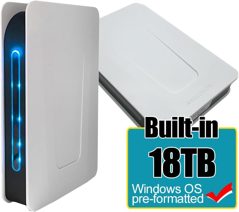 Avolusion PRO-T5 Series USB 3.0 External Hard Drive for WindowsOS Desktop PC/Laptop (White) - 2 Year Warranty (18TB) (Renewed)
