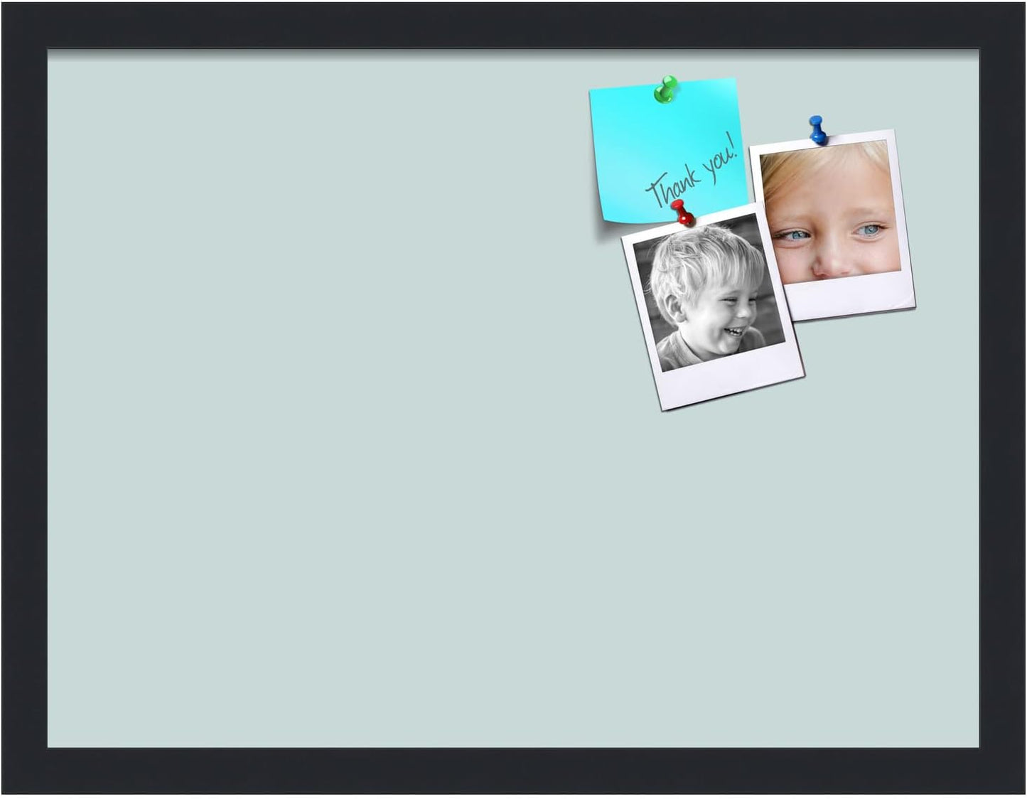 PinPix 20x15 Inch Cork Bulletin Board. This Decorative Framed Pin Board Comes with Soft Blue Design and a Satin Black Frame. Ideal for Home Office Decor or Message Board (PinPix-1814)