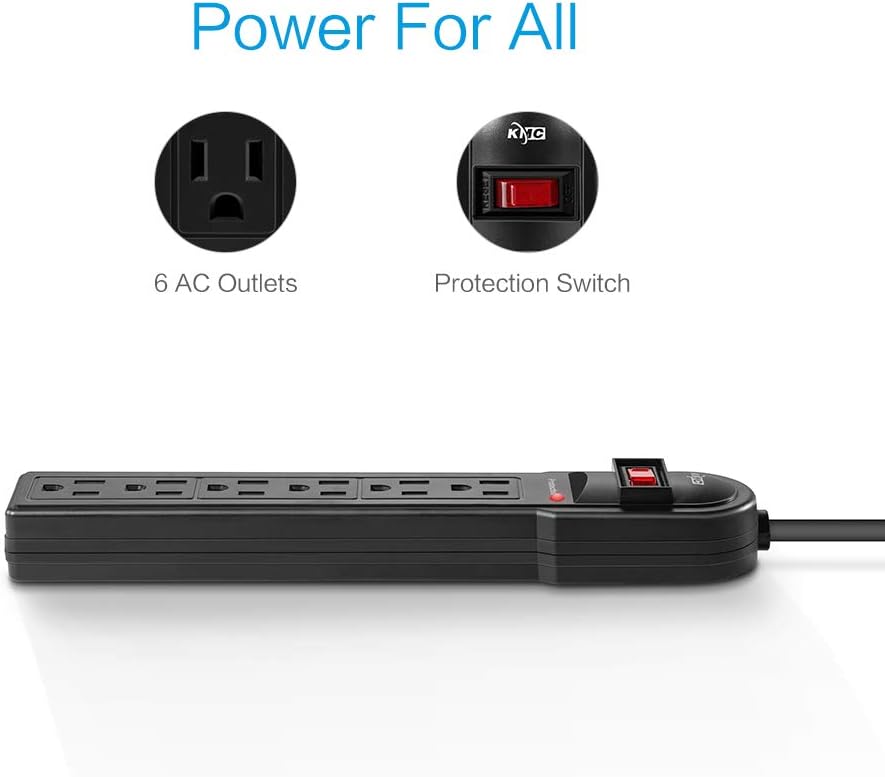 KMC 6-Outlet Surge Protector Power Strip 4-Pack, Overload Protection, 2-Foot Cord, 600 Joule