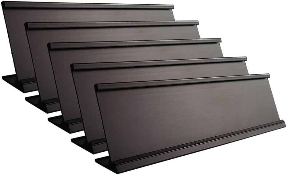2" x 10" Aluminum Desk Name Plate Holder, Office Business Desk Sign Holder Desktop-5 Pack (Black)