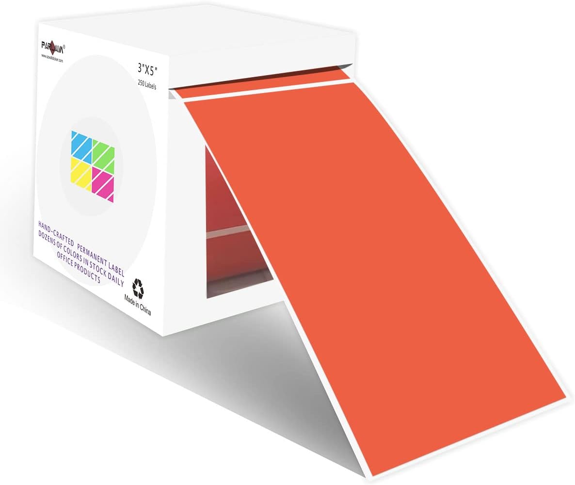 PARLAIM 3" x 5" Rectangle Adhesive Color Code Stickers,250 per Dispenser Box Roll Square Label Inventory Stickers Salmon