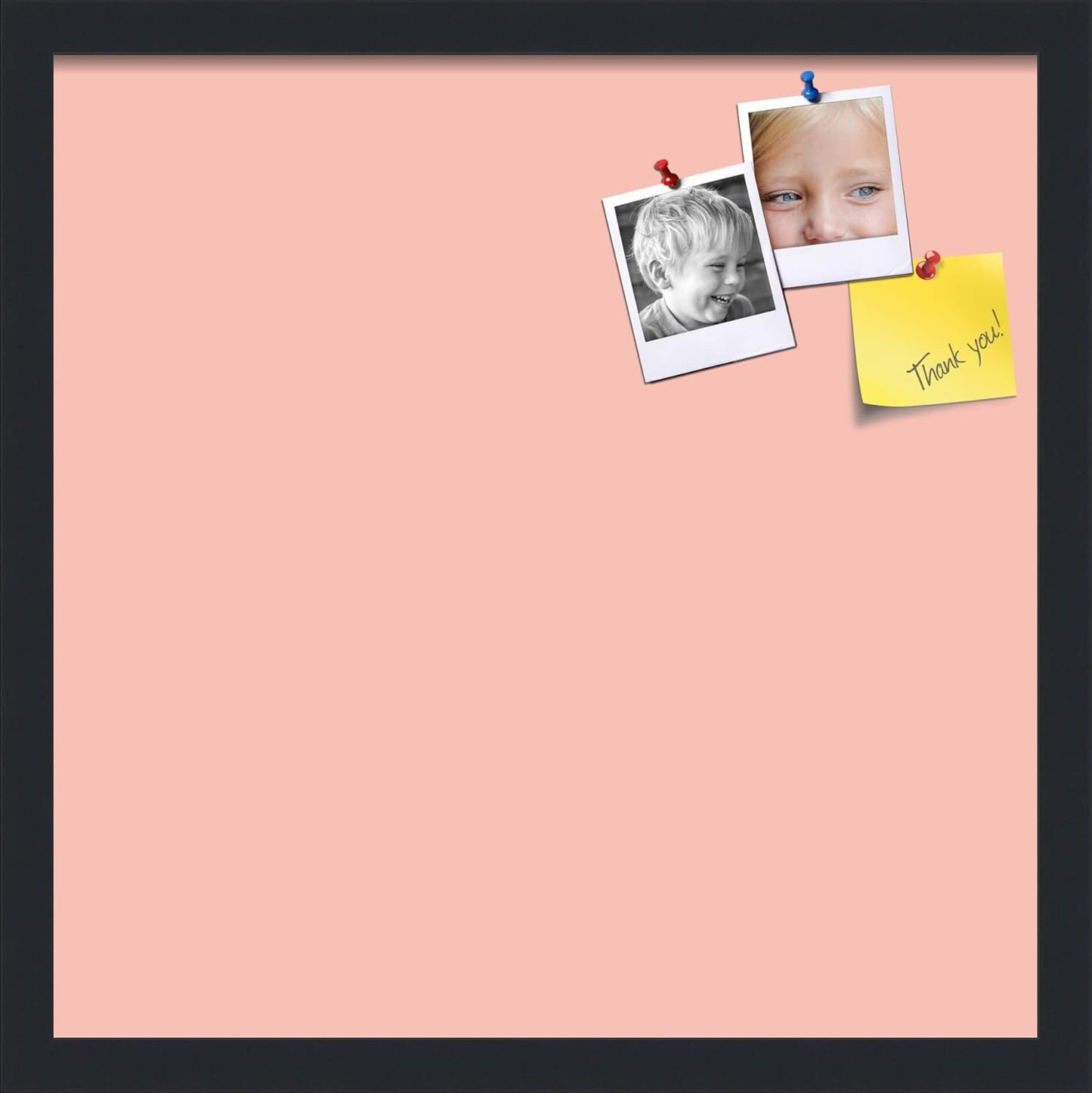PinPix 18x18 Inch Cork Bulletin Board. This Decorative Framed Pin Board Comes with Pink Pastel Design and a Satin Black Frame. Ideal for Home Office Decor or Message Board (PinPix-1813)