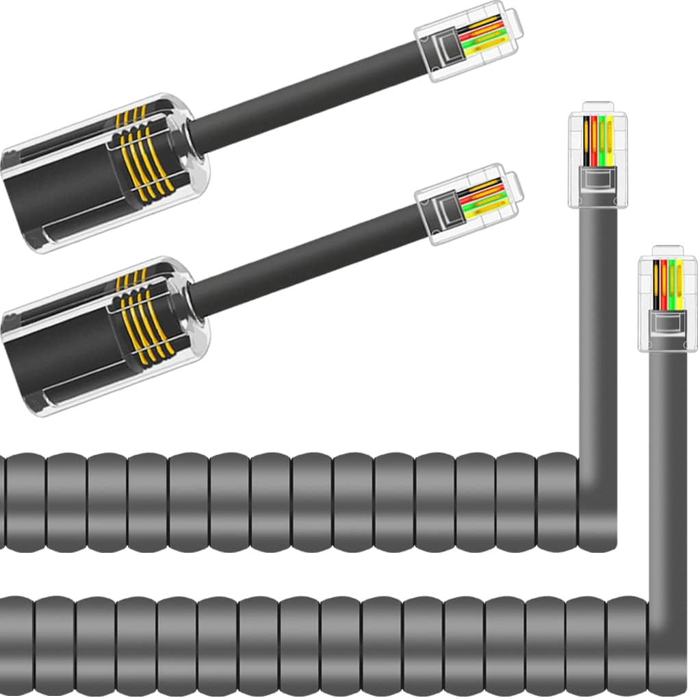 NECABLES 2+2Pack No Tangle Phone Cord for Landline 2pcs Telephone Handset Cord and 2pcs Detangler for Desk Phone Gray