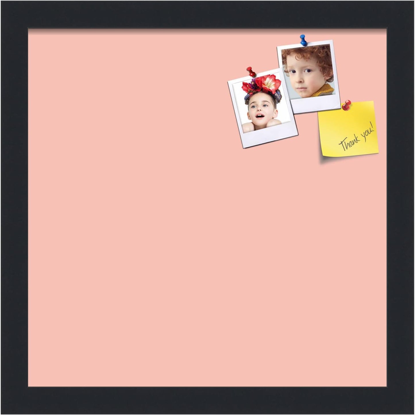 PinPix 13x13 Inch Cork Bulletin Board. This Decorative Framed Pin Board Comes with Pink Pastel Design and a Satin Black Frame. Ideal for Home Office Decor or Message Board (PinPix-1813)