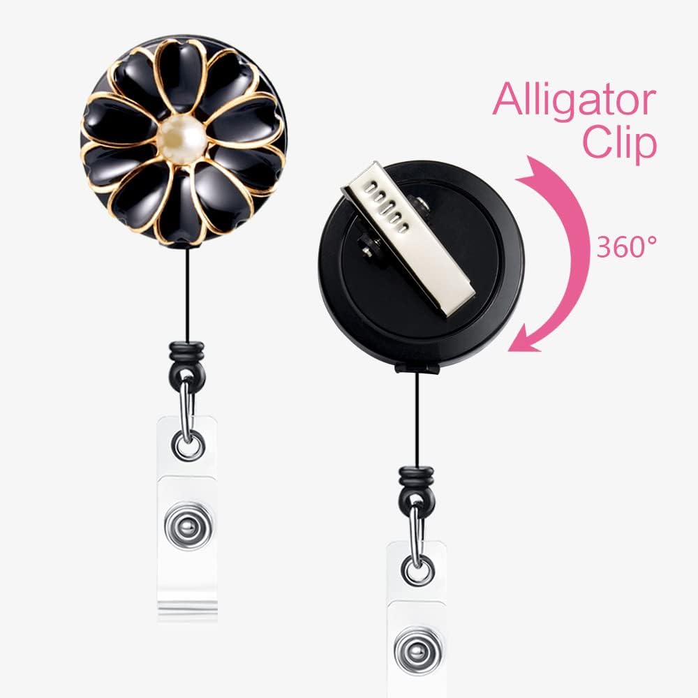 Retractable Badge Holder with Alligator Clip, 24 inch Retractable Cord, ID Badge Reel with Pearl, 3 Pack (Multiple)