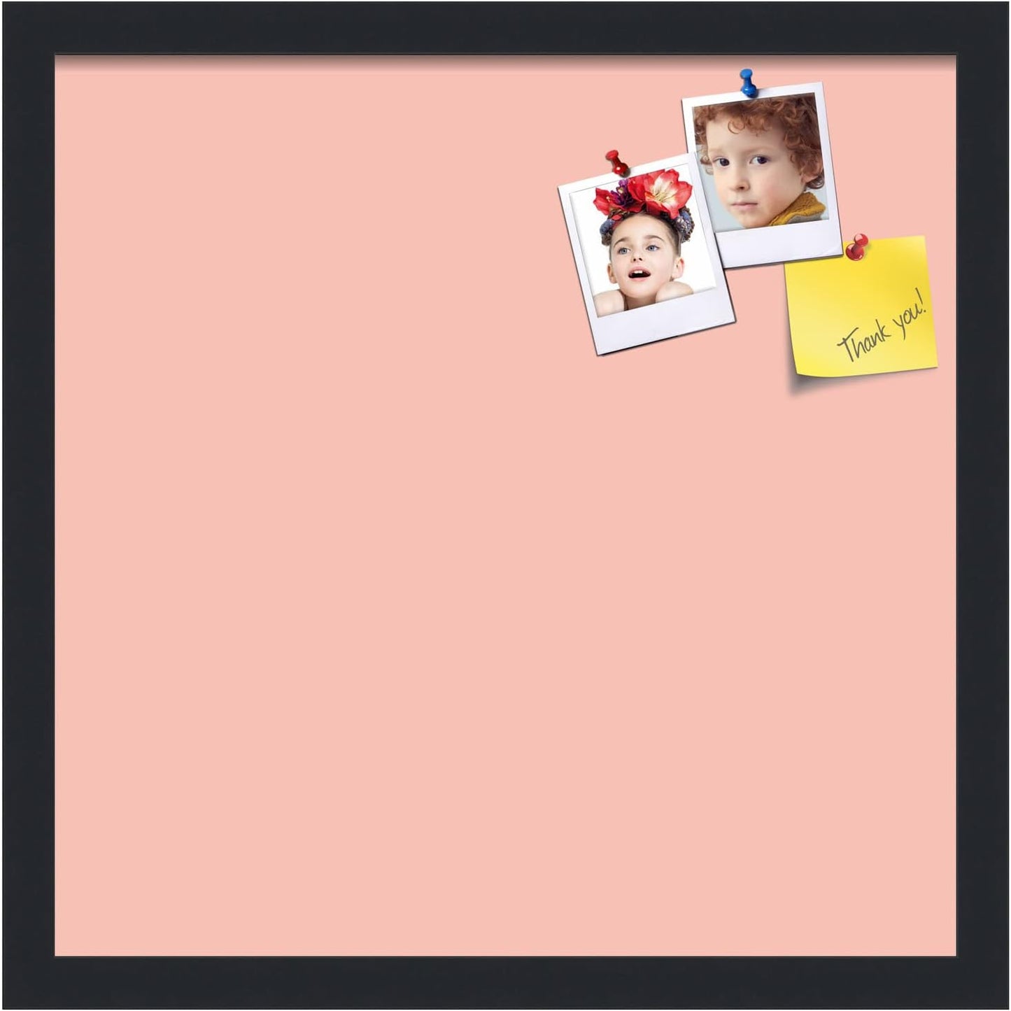 PinPix 17x17 Inch Cork Bulletin Board. This Decorative Framed Pin Board Comes with Pink Pastel Design and a Satin Black Frame. Ideal for Home Office Decor or Message Board (PinPix-1813)