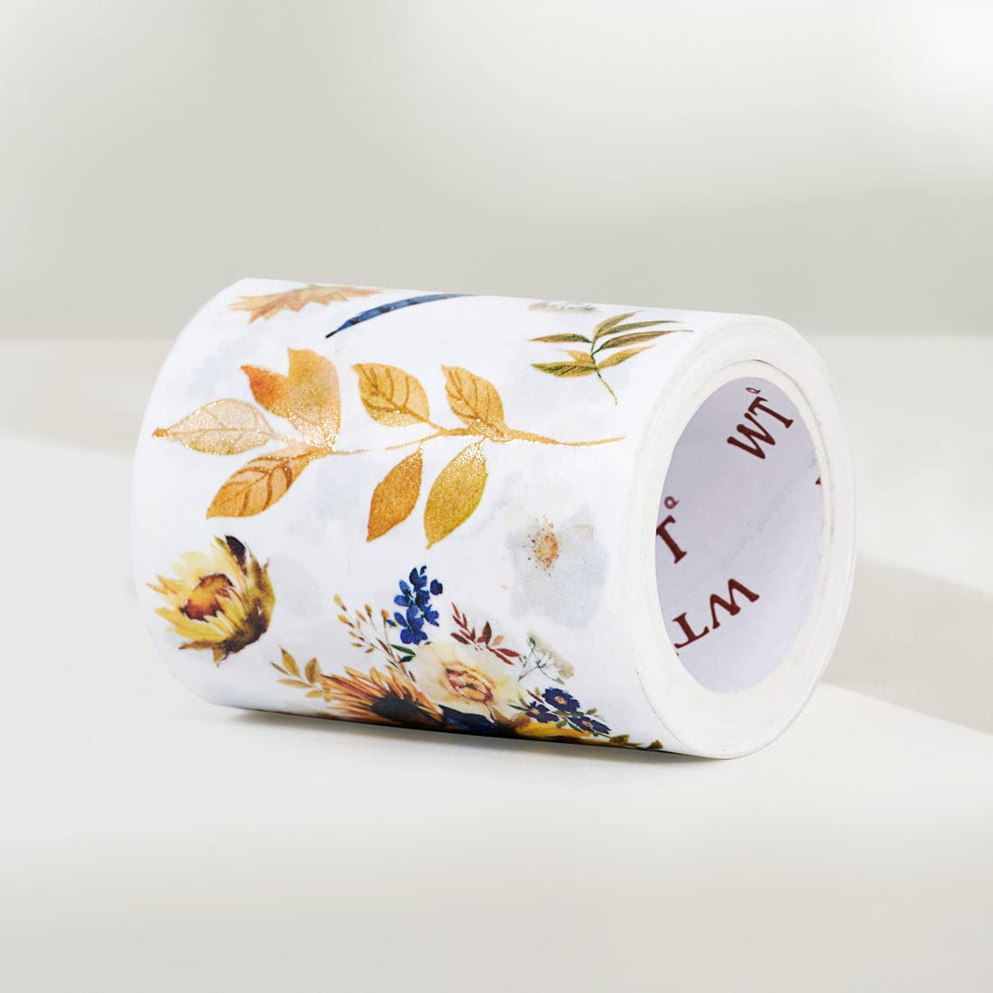 WT Sunflower & Navy Wide Washi Tape, 60mm Width, Single Roll, Floral Decorative Tape for Journaling, Planners, Bujo, DIY Crafts, Original Design Paper Tape