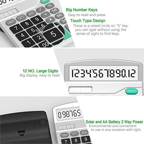 Calculator, 3 Pack Standard Functional Desktop Calculator Solar and AA Battery Dual Power Electronic Calculator with 12-Digit Large Display (2 Basic Black&1 Updated Silver)