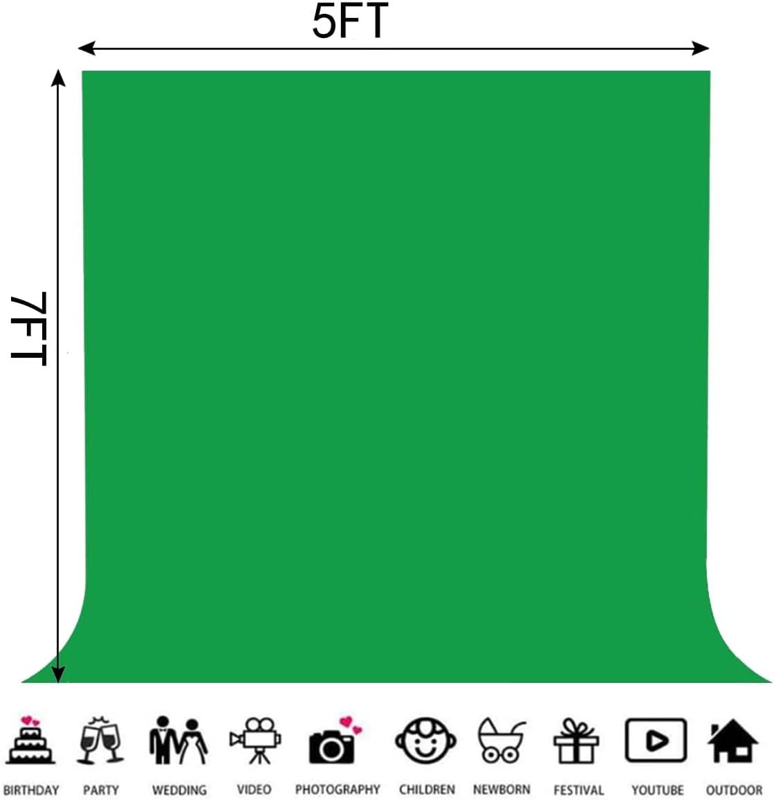 Green Backdrop Background Fabric Backdrop for Shoot Portraits Party Video Studio 5X7ft
