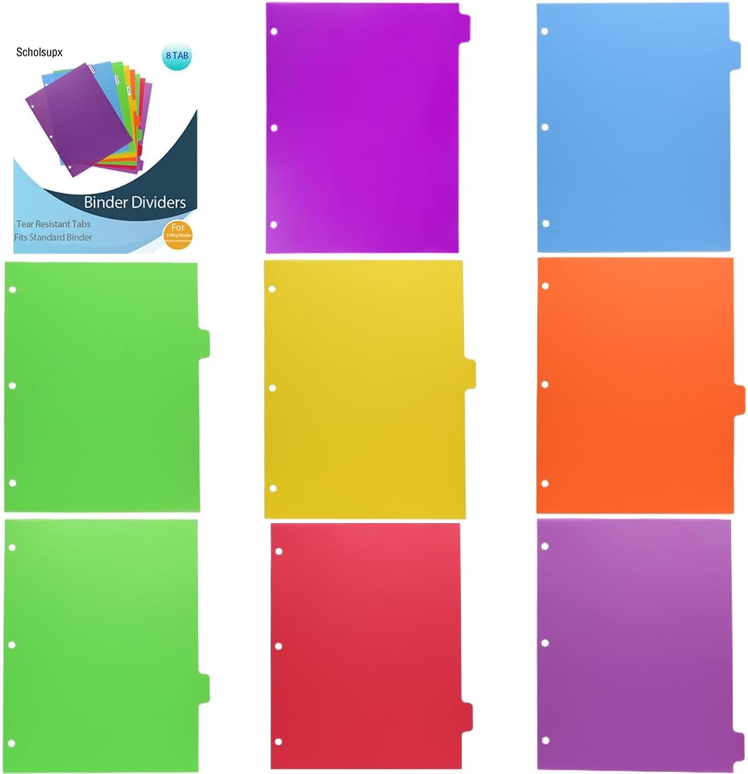 3 Set 5 Tab Binder Dividers, Plastic Binders Dividers with Tabs Colorful Big Tab Fit Standard 8.5 X 11 Sheets, Dividers for 3 Ring Binder