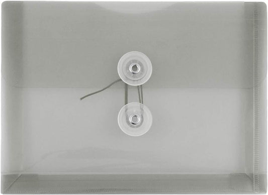 JAM PAPER Plastic Envelopes with Button & String Tie Closure - Index Size - 5 1/2 x 7 1/2 - Smoke Gray - 12/Pack