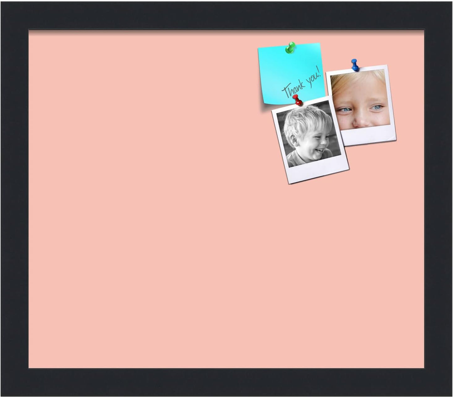 PinPix 14x12 Inch Cork Bulletin Board. This Decorative Framed Pin Board Comes with Pink Pastel Design and a Satin Black Frame. Ideal for Home Office Decor or Message Board (PinPix-1813)