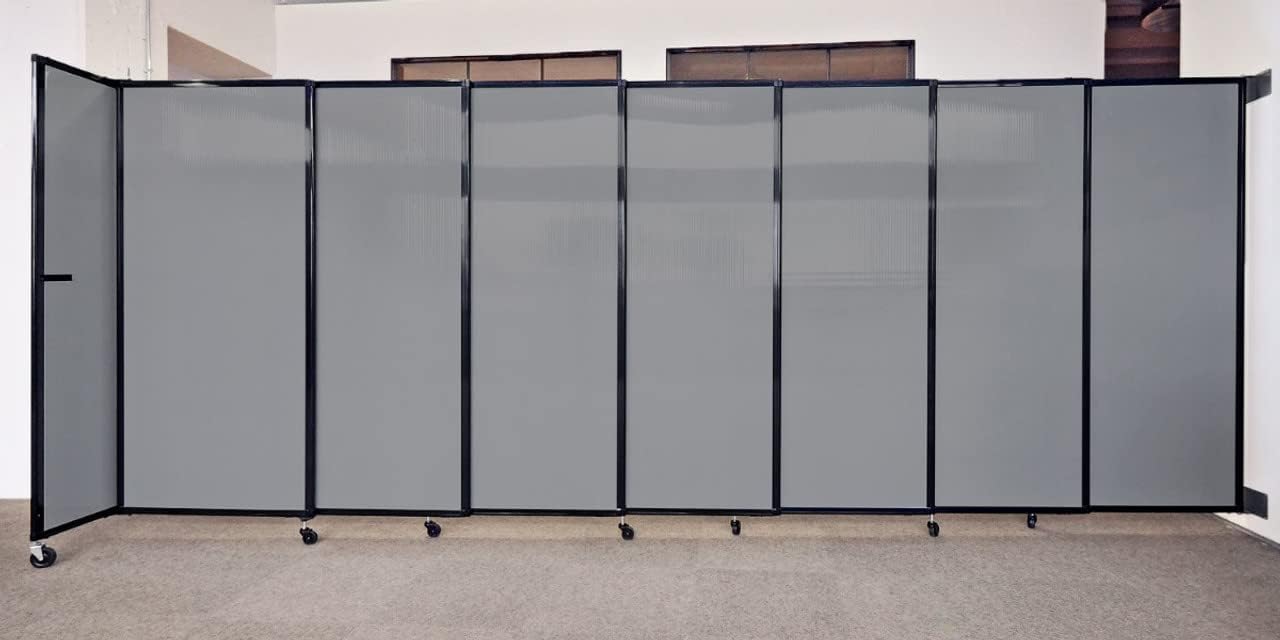Wall-Mounted Sliding StraightWall Room Divider | Adjustable Widths | Locking Wheels | Room Separator | Up to 7'2" Wide x 6' Tall Mocha Fabric Panels
