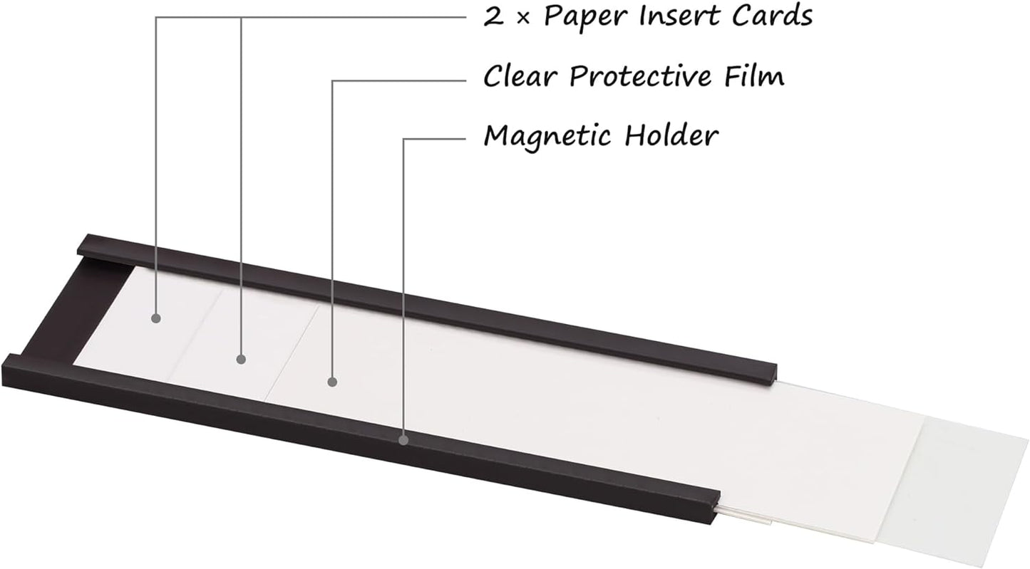 Realth C Channel Magnetic Label Holders 50 Pack 1'' x 2'' with Paper Inserts and Clear Plastic Protectors, Magnetic Data Card Holders File Cabinet Labels for Metal Racks and Shelves