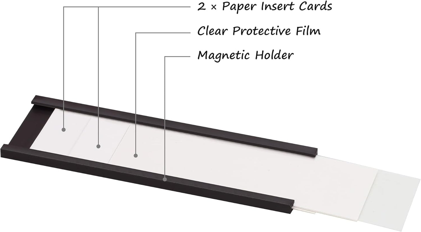 Realth C Channel Magnetic Label Holders 50 Pack 3'' x 5'' with Paper Inserts and Clear Plastic Protectors, Magnetic Data Card Holders File Cabinet Labels for Metal Racks and Shelves