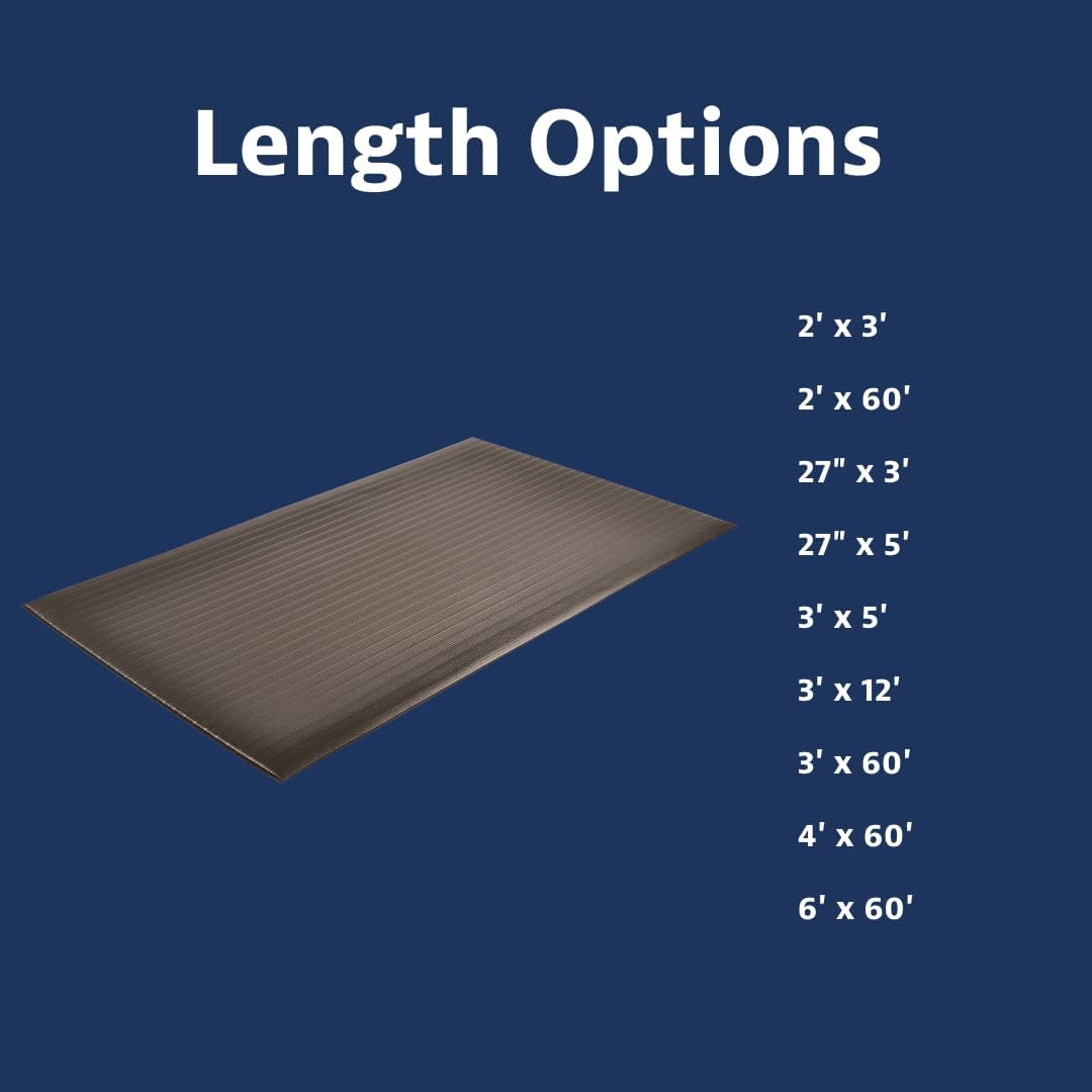 Notrax 410 Airug® 2' x 60' x 3/8" Anti Fatigue Mat, Enhanced Slip Resistance with Beveled Edges and Ribbed Surface, Ideal for Industrial and Commercial Workplaces, Black, 410R0324BL