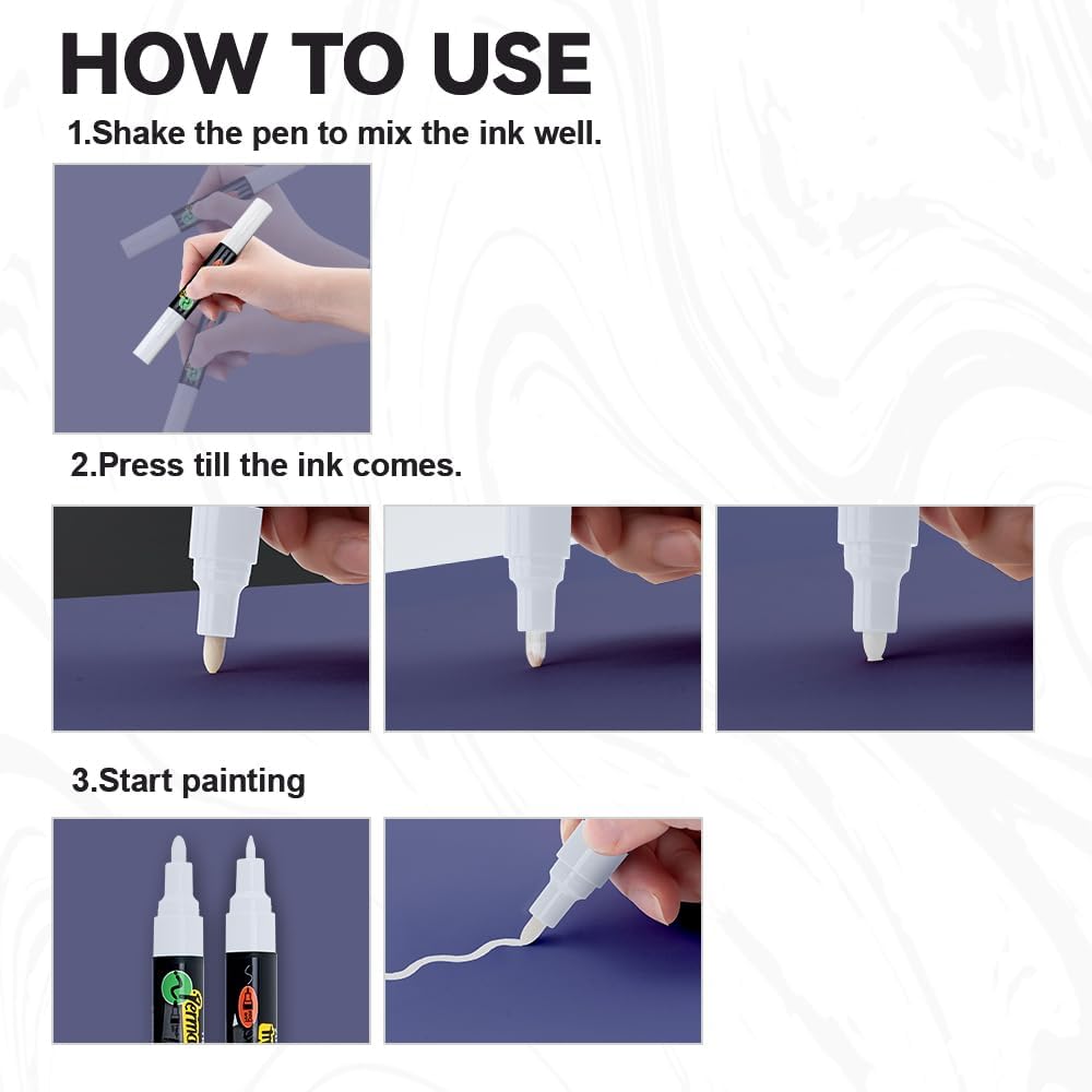 TRANSON 2 Black and 2 White Dual-tip Permanent Paint Markers Oil Based Waterproof