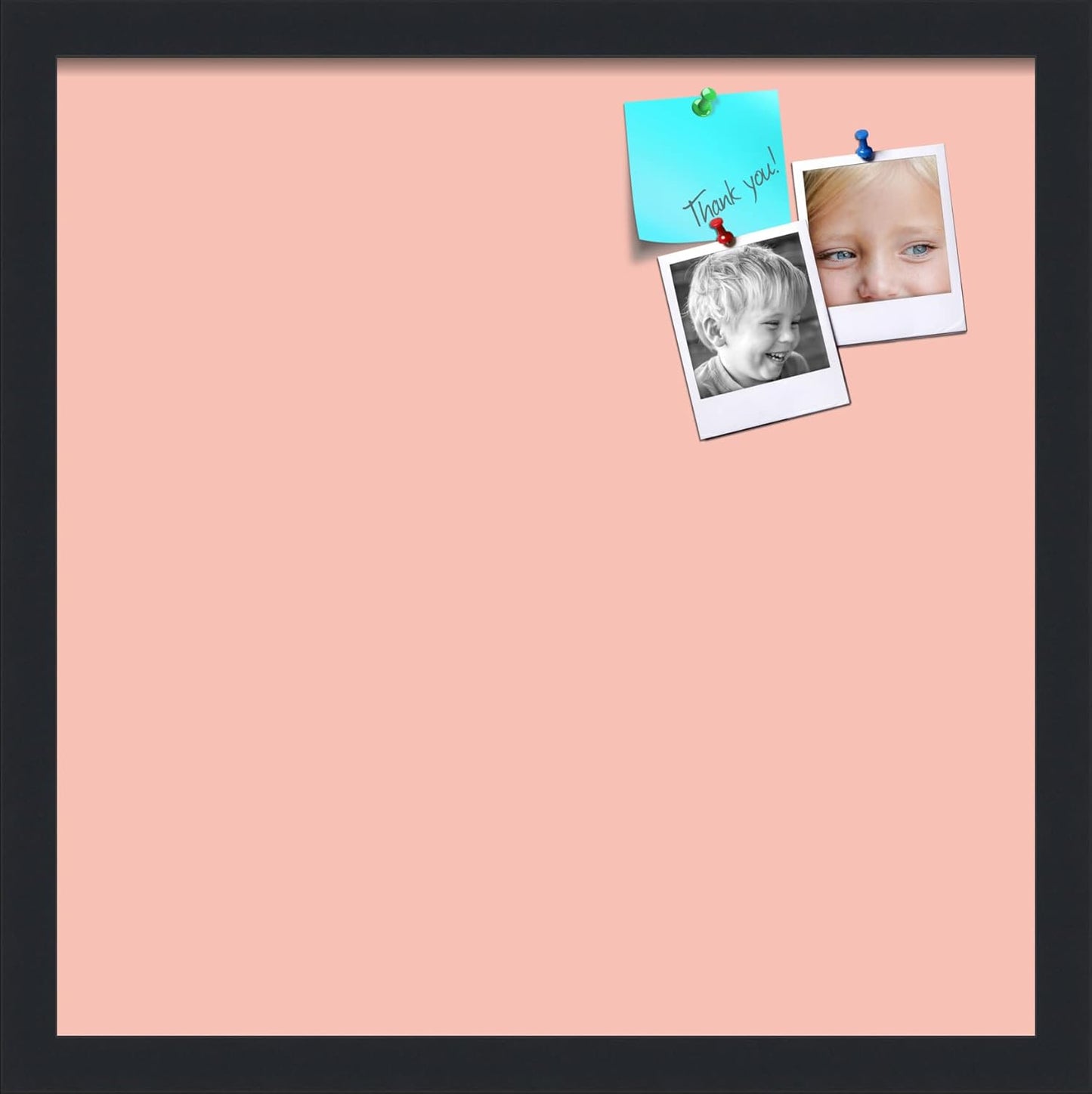 PinPix 17x17 Inch Cork Bulletin Board. This Decorative Framed Pin Board Comes with Pink Pastel Design and a Satin Black Frame. Ideal for Home Office Decor or Message Board (PinPix-1813)