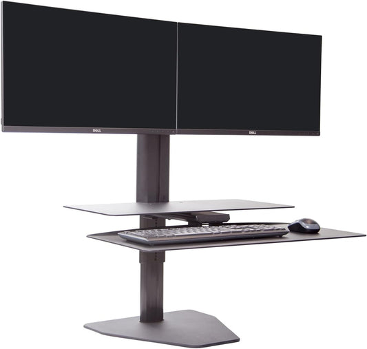 Perfect POSTURE Sit2Stand Standing Desk Converter with Dual Monitor Mount – 18” Height Adjustable Sit-Stand Workstation – Black