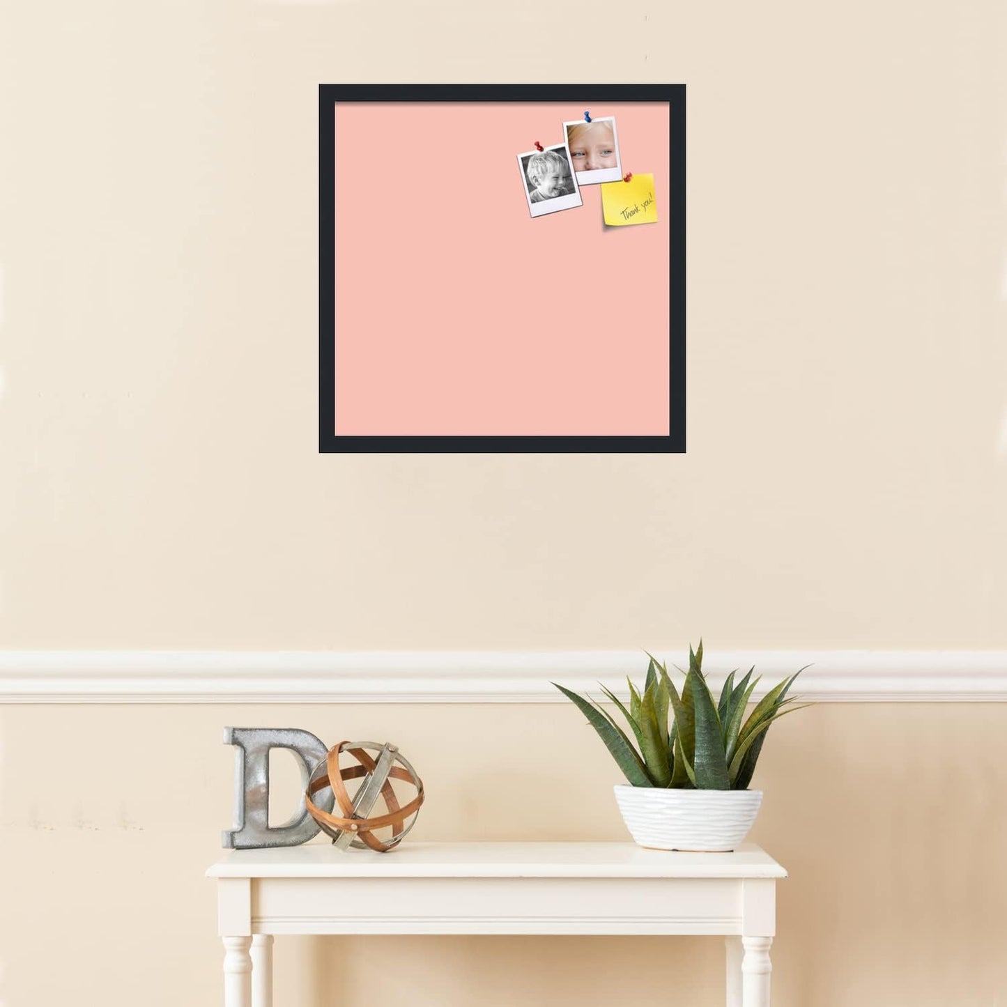 PinPix 20x20 Inch Cork Bulletin Board. This Decorative Framed Pin Board Comes with Pink Pastel Design and a Satin Black Frame. Ideal for Home Office Decor or Message Board (PinPix-1813)